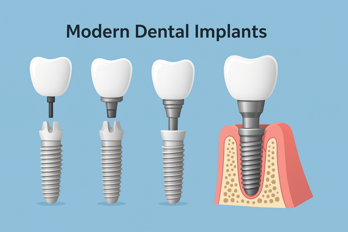 Image d’implants dentaires modernes en quatre étapes de mise en place